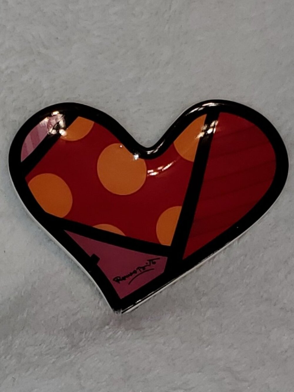 ROMERO BRITTO Heart Shaped Small Ceramic Abstract Trinket Tray Vintage! EUC!